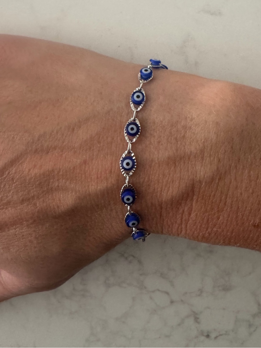 Evil Eye Link Bracelet in Blue